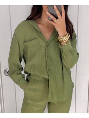 Abercrombie Oversized Green Button Down Top Size Large